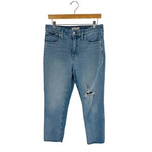 Madewell High Rise Straight Leg Perfect Vintage Jeans Light Wash Distressed 29